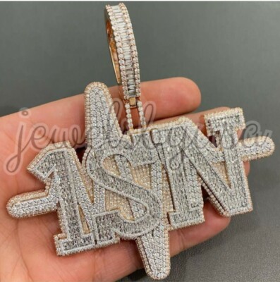 Pre-owned Nsg 3ct Baguette Cubic Zirconia Men's Customized Name Letter Pendant 925 In White