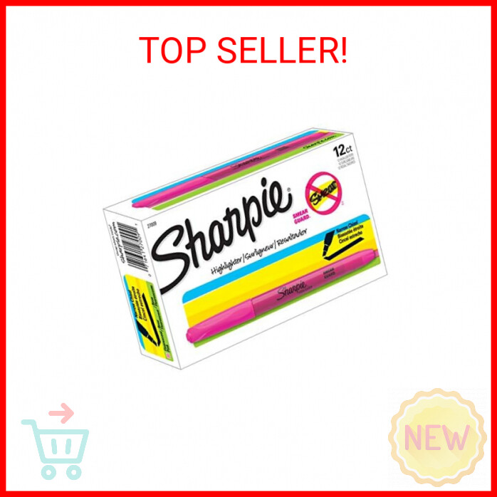 SHARPIE 27009 Pocket Style Highlighters, Chisel Tip, Fluorescent Pink, Box of 12