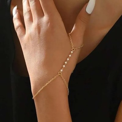Goldfarbene Perlen-Anhänger Kettenarmband für Damen Mädchen Schmuck Geschenk