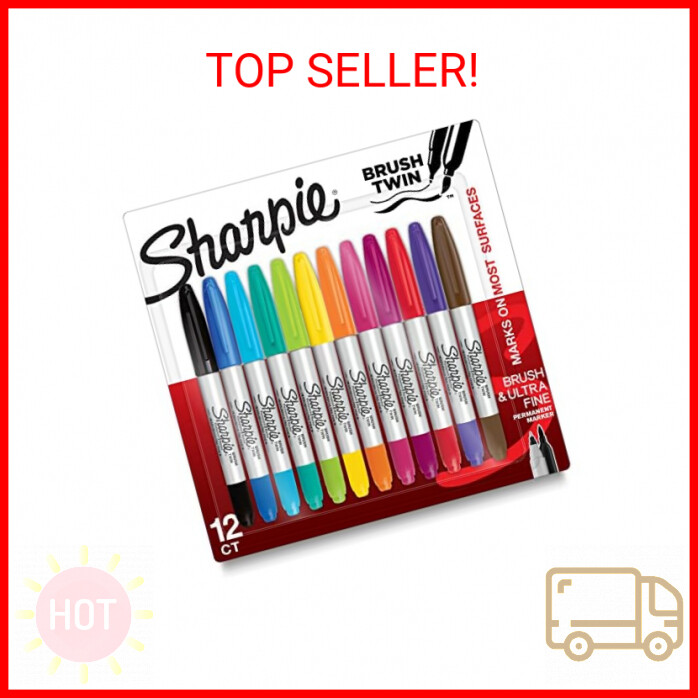 SHARPIE Brush Twin Permanent Markers, Brush Tip Marker and U