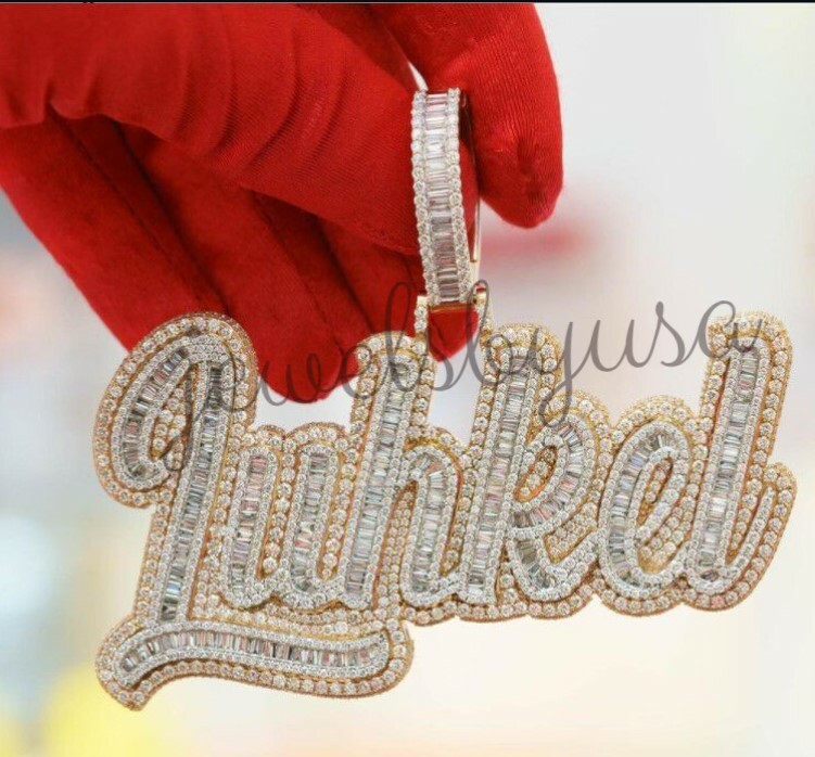 Pre-owned Nsg 3.5ct Men's Baguette Cubic Zirconia Customized Name Letter Charm Pendant In White