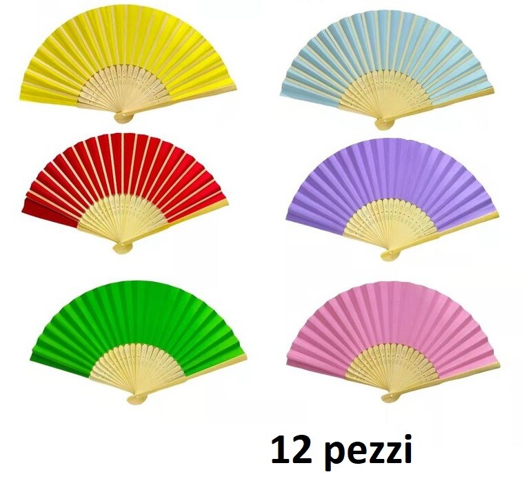 Set 12 Ventagli Ventaglio Colorati In Legno E Tessuto Estate bal