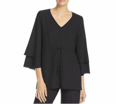 Lysse Womens XS Black Tiered Bell 3/4 Sleeve Drawstring Waist Tasha Top NWT