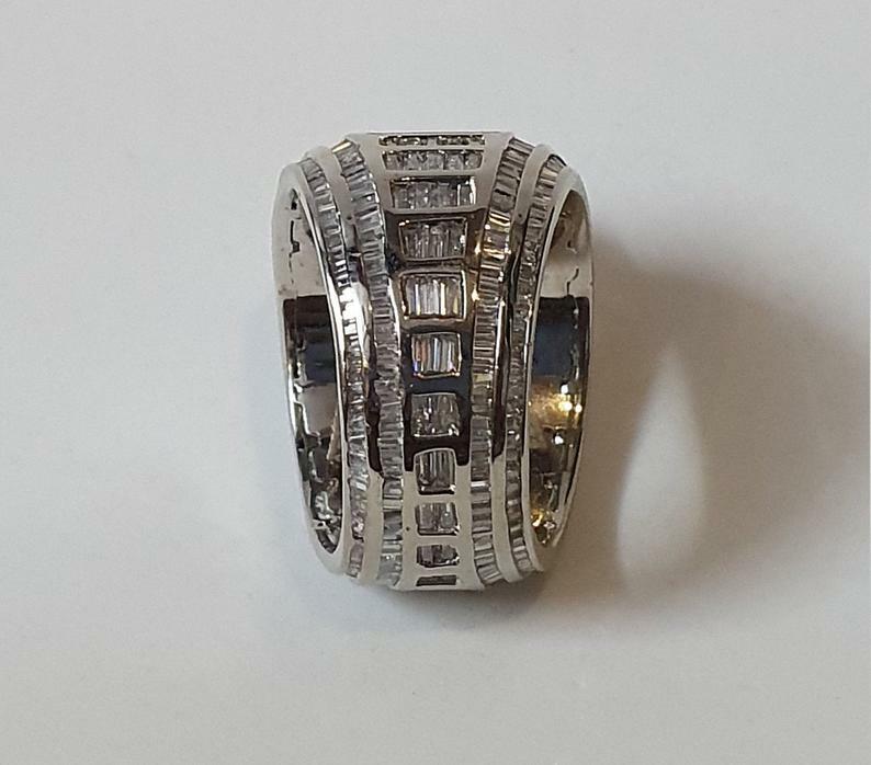 Pre-owned Online0369 2ct Baguette Cubic Zirconia Mens Statement Ring Free Stud Silver Ring Size 10 In White