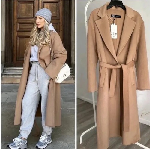 ZARA WOMAN WOOL BLEND BELTED COAT CAMEL 8491/221 | eBay