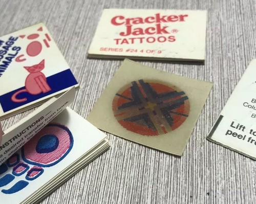 vtg Cracker Jack Prize lot Lenticular Kaleidoscope TATTOOS Super sticker Draw