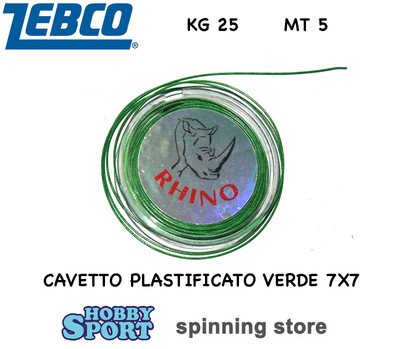 CAVETTO IN ACCIAIO PLASTIFICATO VERDE  5 MT MORBIDO 7X7 TEST 25 KG X LUCCIO