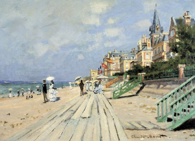 MONET - Beach at Trouville - *FRAMED* CANVAS ART 24x16''