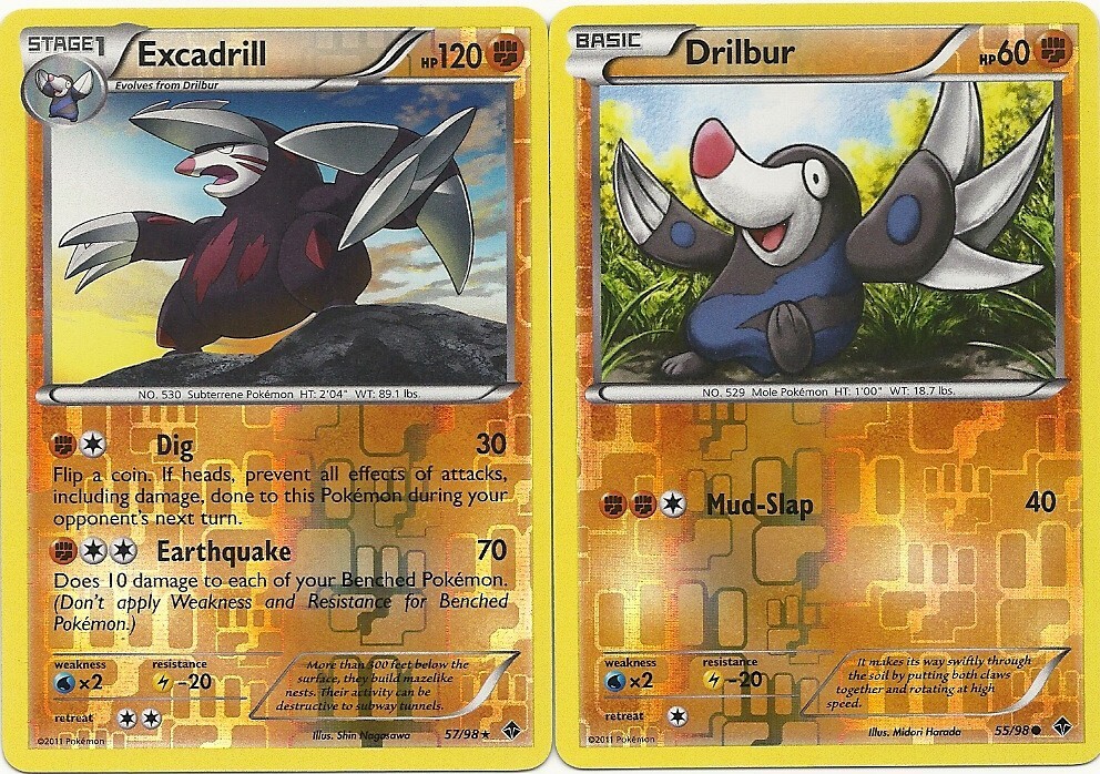 2 POKEMON EVO SET RARE EXCADRILL 57/98 & DRILBUR 55/98