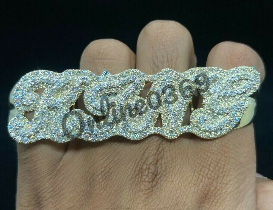 Pre-owned Online0369 2.35ct Rd Cubic Zirconia Mens Four Finger Custom Word Ring Silver Free Stud