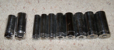 Craftsman Vintage 10 Pc Socket Set 3/8'' Dr 12 Pt DEEP 7/16'' to 7/8'', Spark Plug