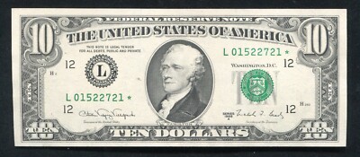 Junie 10号　1988 FR. 2028-L* 1988-A $10 *STAR* FRN FEDERAL RESERVE NOTE SAN