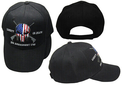 Liberty Or Death 2nd Amendment 1789 Punisher Skull Black Embroidered Cap Hat 