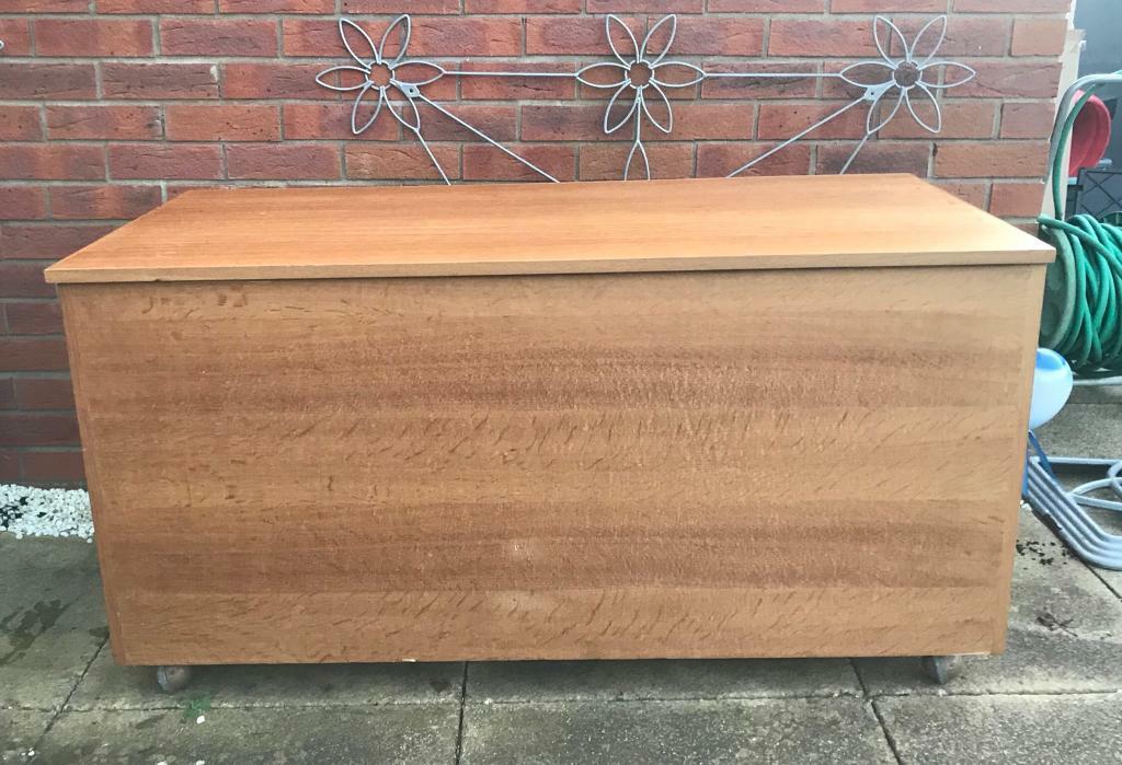 Large wooden storage box toy box on wheels in Great Cambourne