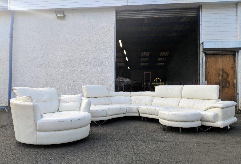 Very Large Dfs Cosmo White Leather Corner Sofa And Cuddle Chair