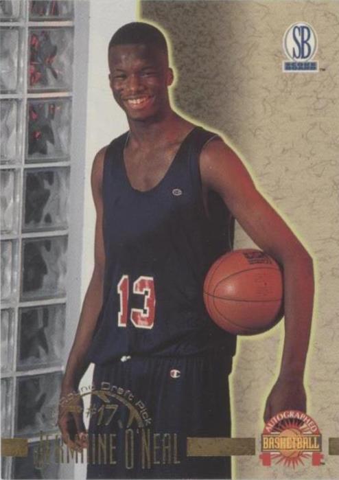 Baloncesto autografiado por el tablero de puntuación 1996-97 - Jermaine O'Neal #19