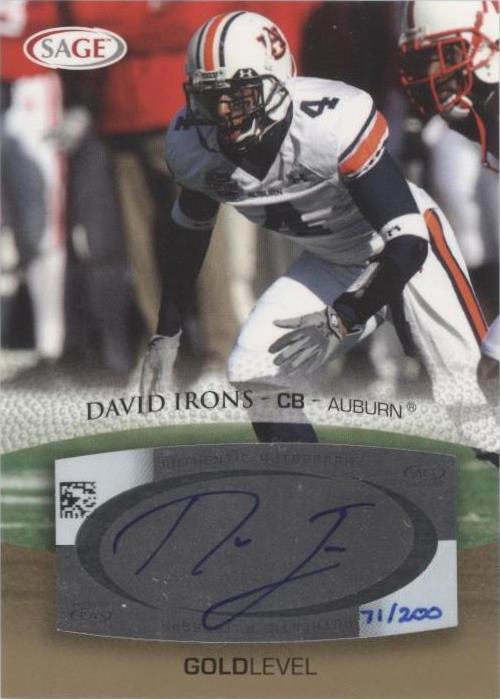 2007 SAGE Autographed Football David Irons #A26