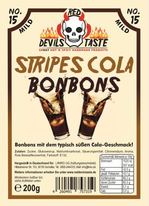 Stripes Cola Bonbon Mild 200g Hotskala 0 Red Devils Taste Ebay