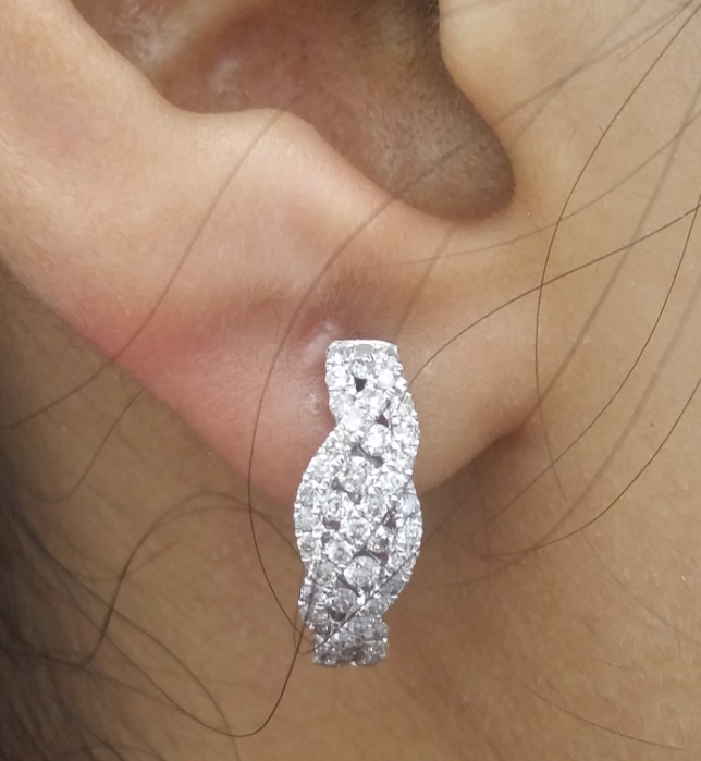 Pre-owned Handmade Deal 0.90 Carat Natural Round Diamonds Hoops Huggies Earrings In 14k Gold 15mm In White