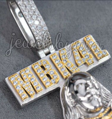 Pre-owned Nsg 5.50ct Men's Cubic Zirconia Customize 3d Face 2 Tone Pendant 925 Silver In White