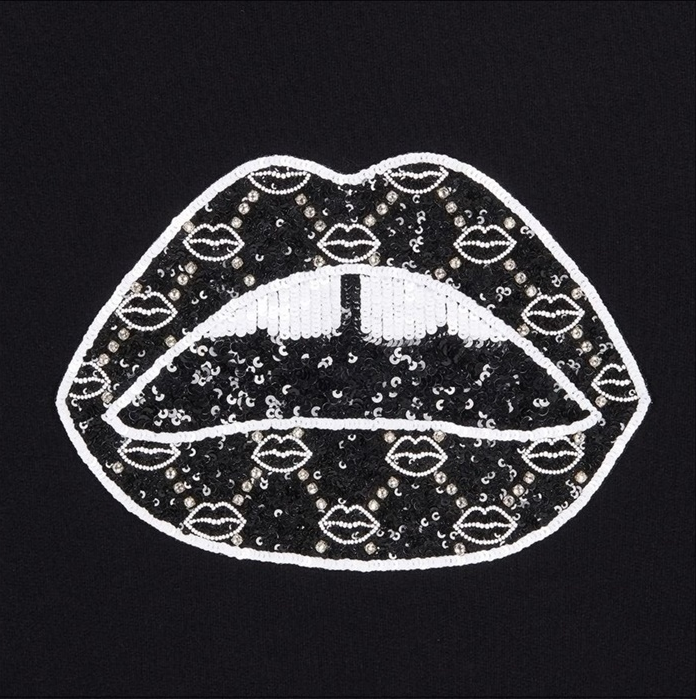 Pre-owned Markus Lupfer Leonie Sequin Iconic Lip Sweatshirt / Sw354 In Black