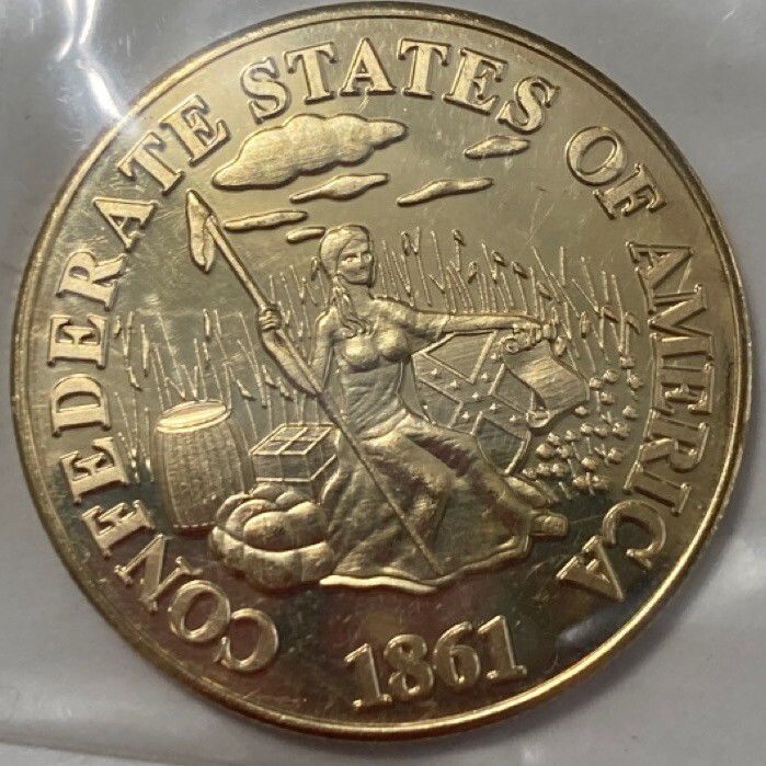1861 CONFEDERATE STATES OF AMERICA TOKEN $20 GOLDEN CSA MEDAL CIVIL WAR COIN BU