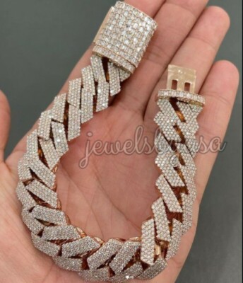 Pre-owned Nsg Men's 14x8 Cuban Link 8ct Baguette & Round Cubic Zirconia Bracelet 925 Silver In White