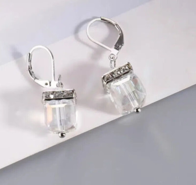 Chic Boho Fashion Clear Zircon Silver Tone 1.5'' Dangle Earrings