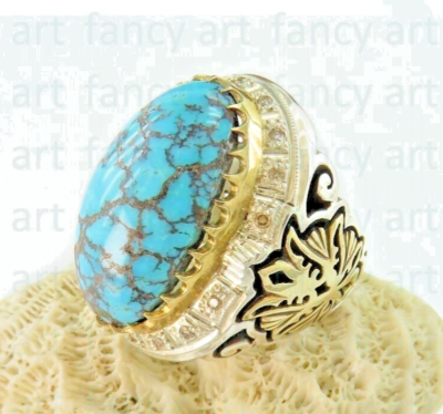 Elegent Hussaini Shajri Feroza Ring.Natural Feroza Ring 14k Gold Filled Ring