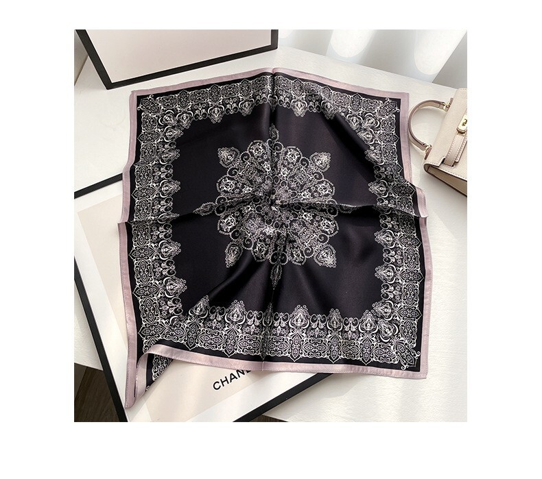 100% Mulberry Silk 20'' Small Scarf Vintage Women Neckerchief Wrap Blakc White