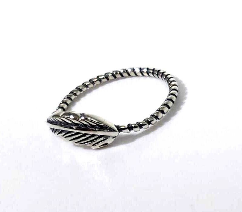 .925 Sterling Silver Leaf Feather Bali Rope Promise Ring Size 4-13