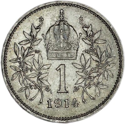 AUSTRIA coin 1 Corona 1914 aUNC About Uncirculated