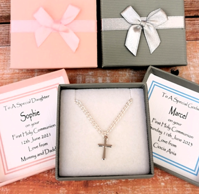 PERSONALISED FIRST HOLY COMMUNION GIFT BOY GIRL CROSS NECKLACE
