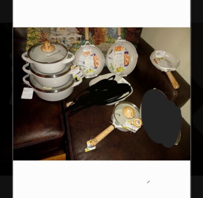 MasterClass Premium Cookware 11 piece  Set skillets Casseroles specked beige