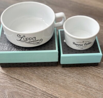 Porcelain Pasta Bowl and Pannacotta Dish Set New in Original Boxes