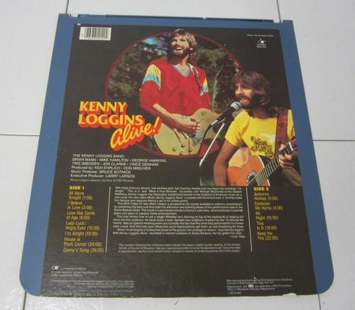 RCA SELECTAVISION VIDEO DISC KENNY LOGGINS ALIVE 12120 CED