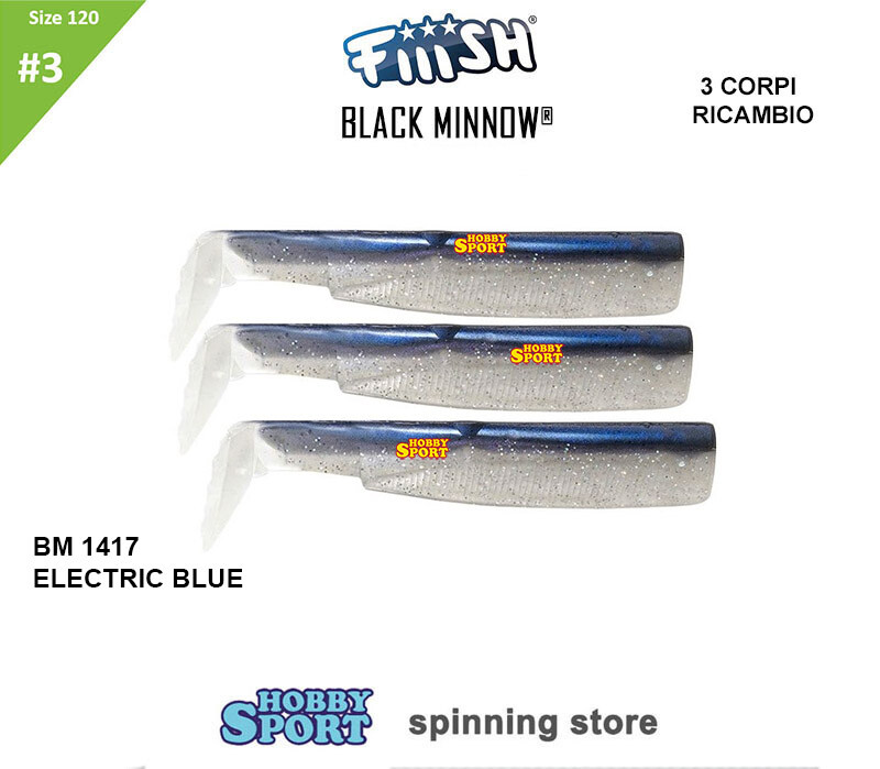 BLACK MINNOW FIIISH SIZE 3 BM 1417 COL. ELECTRIC BLUE 3 CORPS RICAMBIO 120  mm