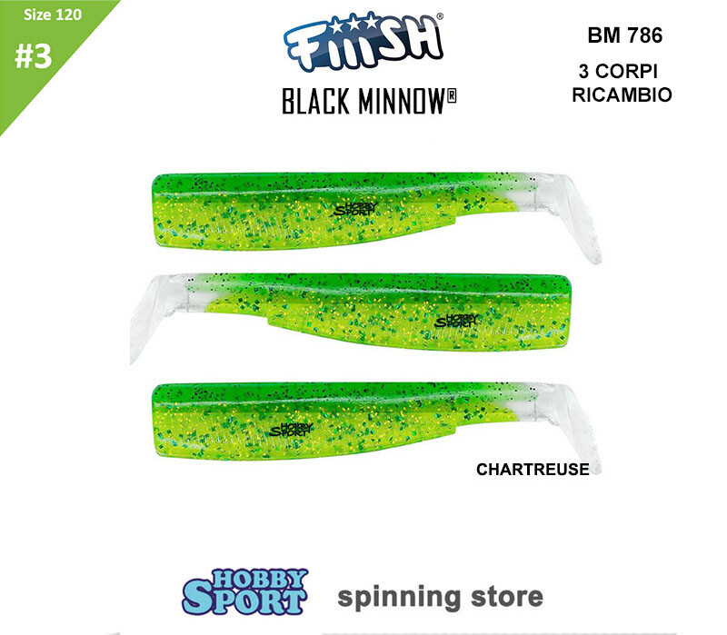 BLACK MINNOW FIIISH SIZE 3BM 786 COL. CHARTREUSE  3 CORPS RICAMBIO 120 mm