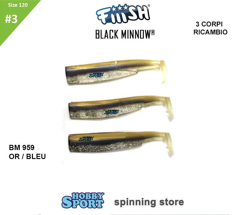 BLACK MINNOW FIIISH SIZE 3BM 959 COL. OR BLEU 3 CORPS RICAMBIO 120 mm