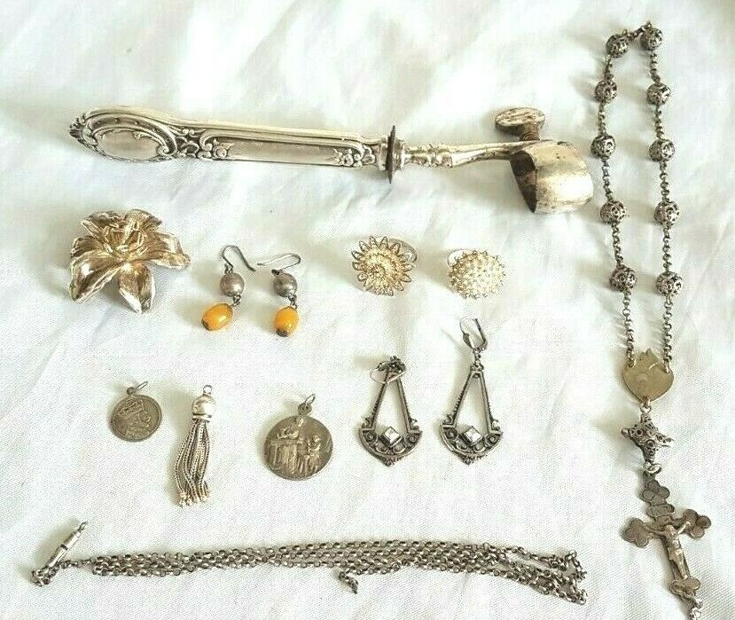 Konvolut meist antiker Silberschmuck Silber mind. 800 auch Nussknacker dabei