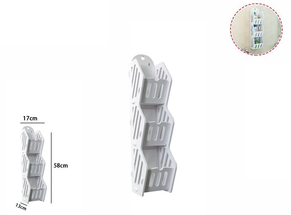 Decorazione Parete In Legno Bianco Con 3 Ripiani Scomparti Organizer 58x17cm dfh