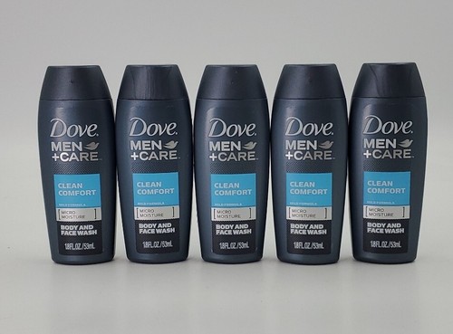 5pk Dove Men Care Body & Face Wash Clean Comfort Micro Moisture 1.8oz Travel Sz