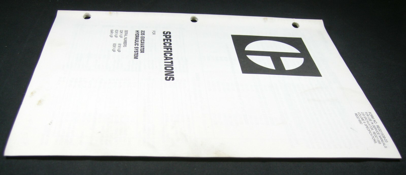 CAT Caterpillar 235 Excavator Service Manual Hydraulic System Specification Book