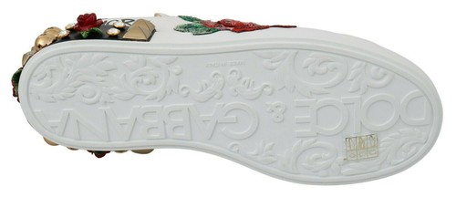 Pre-owned Dolce & Gabbana Dolce&gabbana Women Multicolor Sneakers 100% Leather Floral Sequins Trainer Shoe