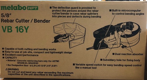 Hitachi Metabo VB16Y 8 amp Portable 5/8 Rebar Cutter/Bender New in the Box