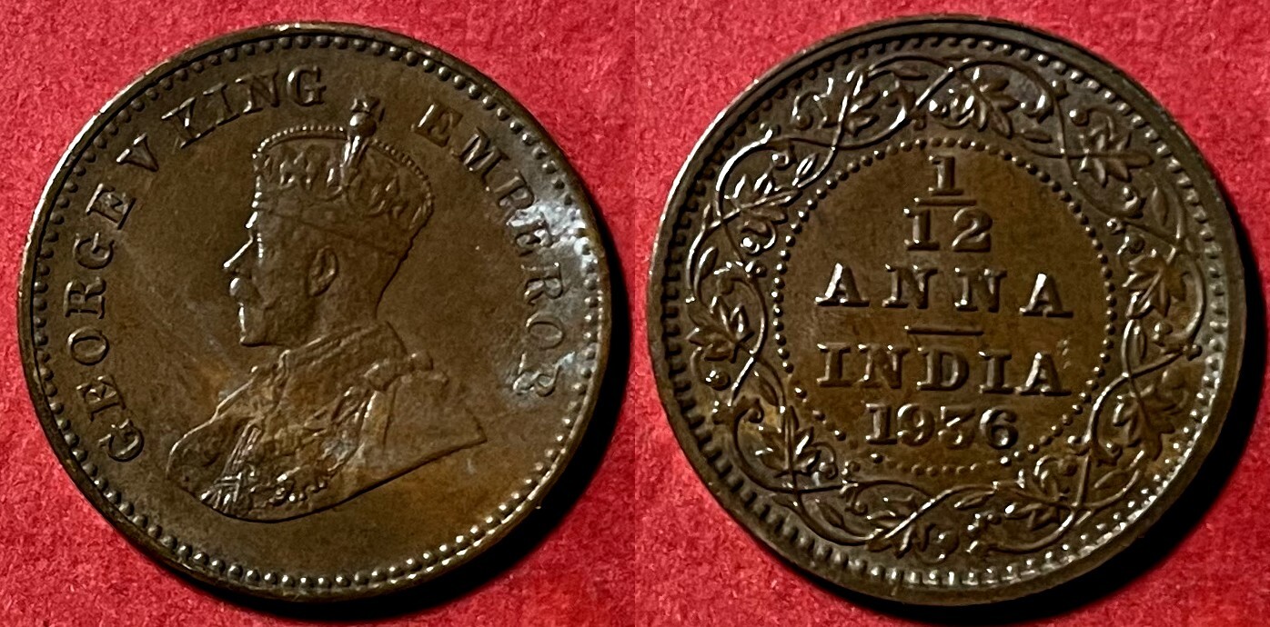 a-chan　1221 India 1912 1/12 Anna - George V KM-509 Bronze aUNC #18 - US