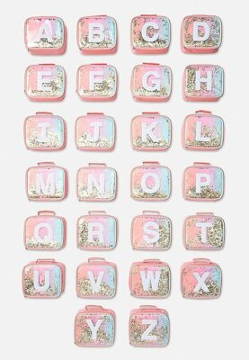JUSTICE Girls Initial ombre unicorn shaky lunch tote bag box A C E J K L M S T