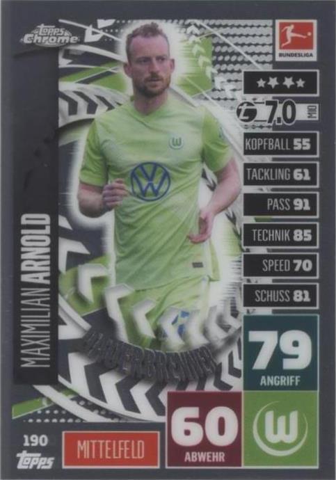 2020-21 Topps Chrome Match Attax Bundesliga Maximilian Arnold #190