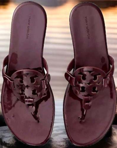TORY BURCH MILLER SANDAL SOFT THONG PATENT LEATHER BORDEAUX