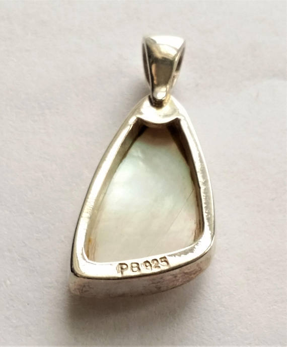 Vintage Sterling Silver MOP Pendant, Signed PB Mother Pearl Shell Charm Jewelry
